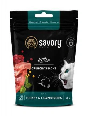 Savory (Сейворі) Kitten Crunchy Snacks Turkey & Cranberries Хрусткі ласощі з індичкою та журавлиною для здорового розвитку кошенят