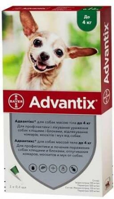 Advantix (Адвантикс) Средство от блох и клещей для собак до 4 кг 4 шт