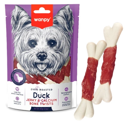 Wanpy (Ванпі) Dog Duck Jerky & Calcium Bone Twists Ласощі кісточки з в'яленою качкою та кальцієм для собак