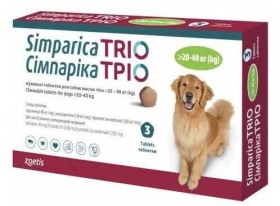 Simparica (Сімпарика) TRIO Таблетки від глистів, бліх та кліщів для собак 20-40 кг