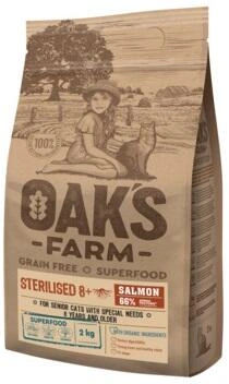Oaks Farm (Оакс Фарм) Sterilised 8+ Cat Salmon Сухий беззерновий корм для стерилізованих, літніх котів і кішок від 8 років з лососем